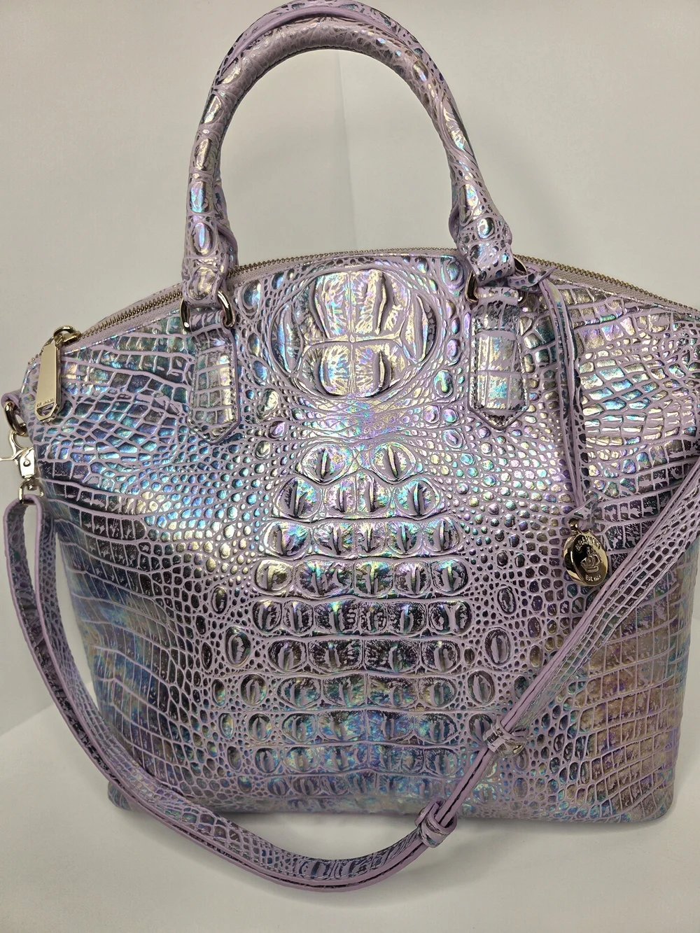 💜▪️Brahmin ▪️✨RARE✨️ Large Duxbury Violet Wonderland Melbourne Croc Satchel Bag